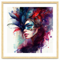 Turquoise Feathered Carnival Mask Portrait