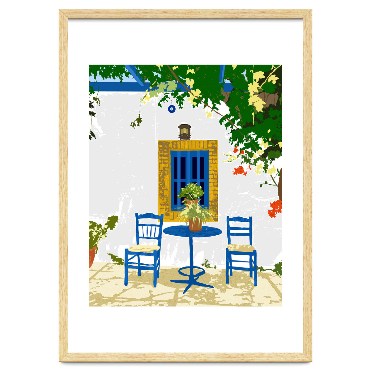 Greek Vacay For Two, Evil Eye Santorini Travel Summer, Eclectic Travel Architecture White Buildings Cafe