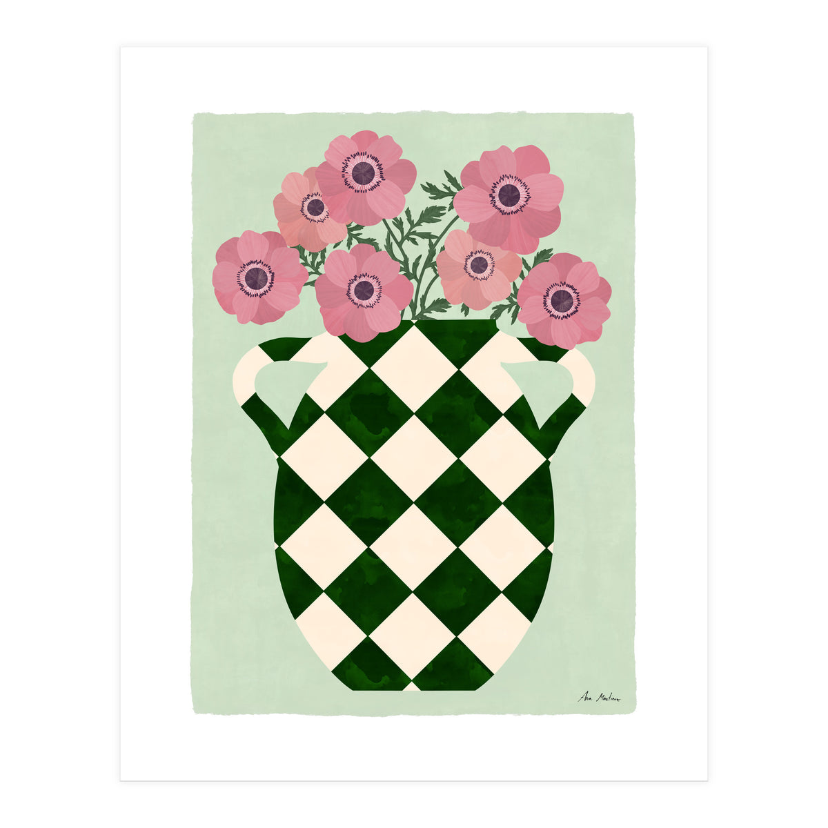 Checkered vase with anemones (Print Only)
