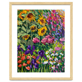 Vibrant Summer Sunflower and Iris Meadow Oil Painting thumbnail