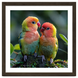 Lovebirds Pair Perched On Mossy Branch Outdoors thumbnail