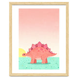 Stegosaurus Watercolor Art, Cute Dinosaur Nursery Print, Coral Dino Illustration thumbnail