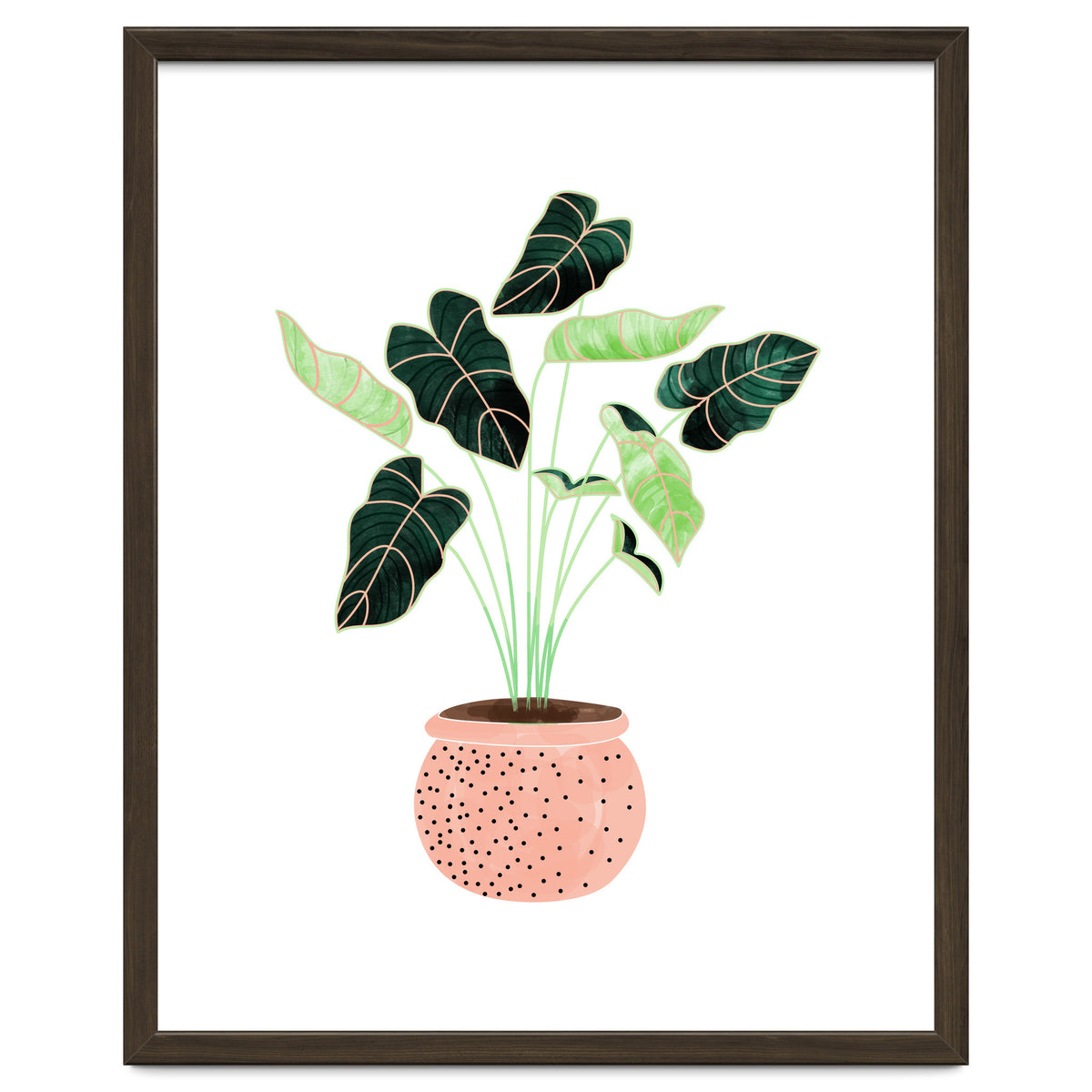 Home Plant | Ceramic Botanical Planter Illustration | Minimal Bohemian Watercolor Painting Polka Dot