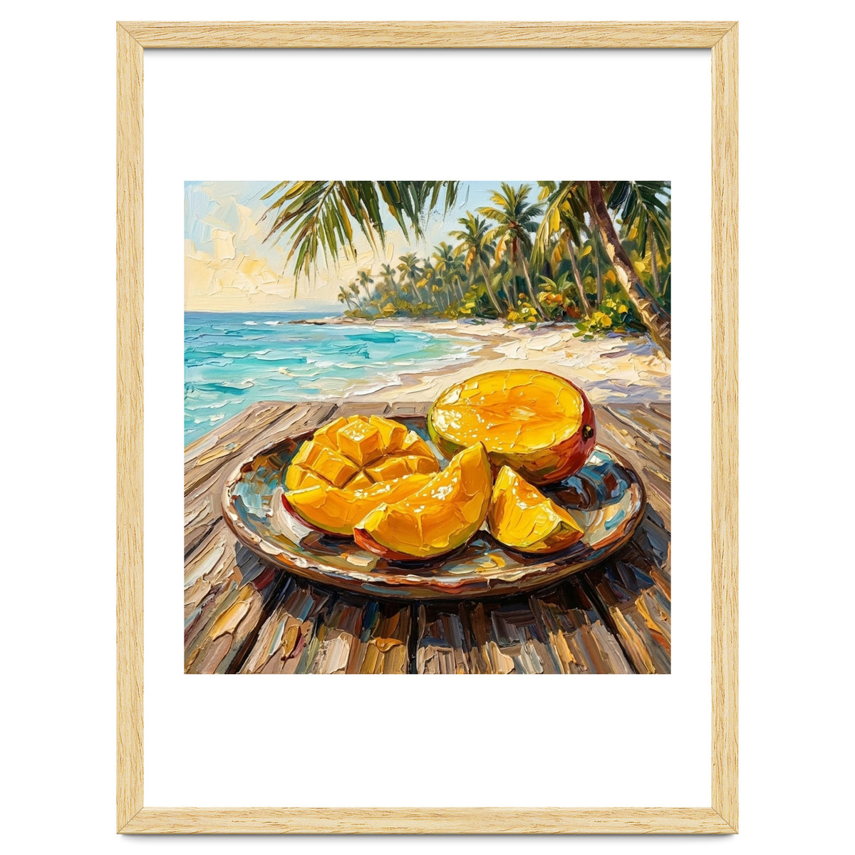 Tropical Mango Beach Oil Painting
