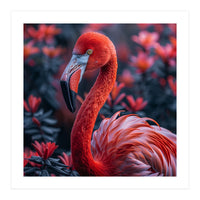 Vibrant Flamingo Portrait With Tropical Foliage (Print Only)