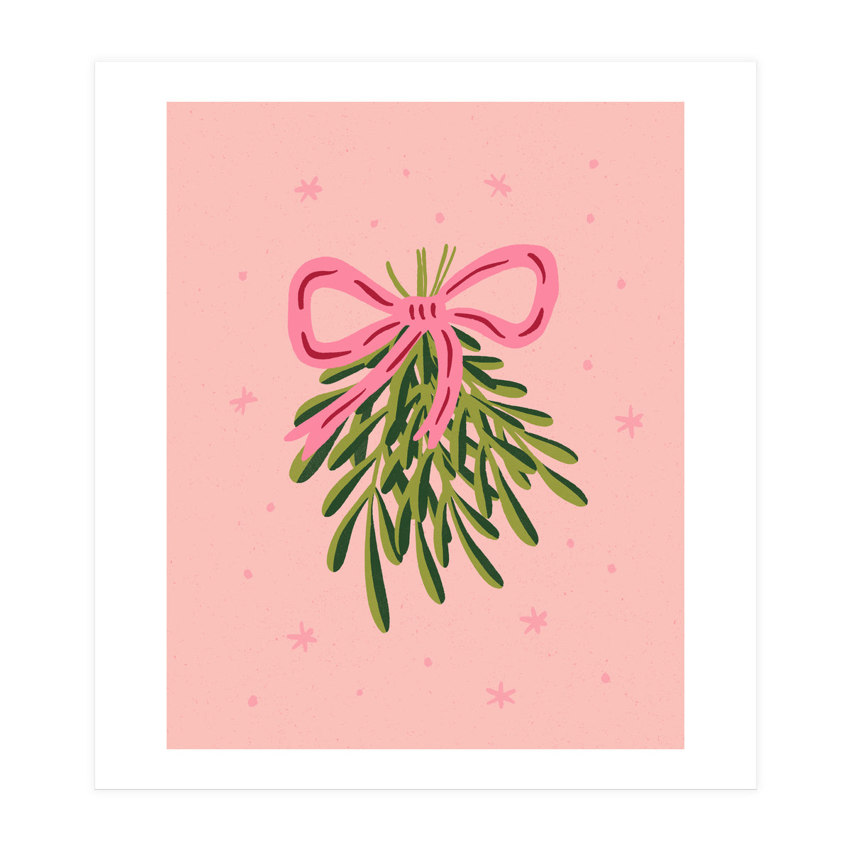 Mistletoe And Pink Bow (Print Only)