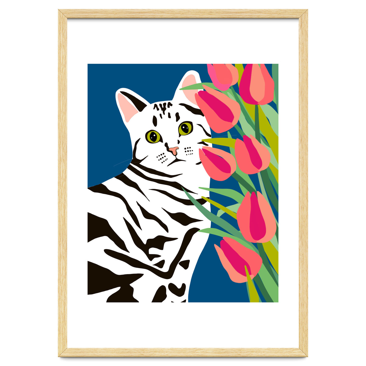The Poser, Cat Cute Pet Animals Illustration, Pop Of Color Eclectic Pets Bohemian Contemporary Still Life