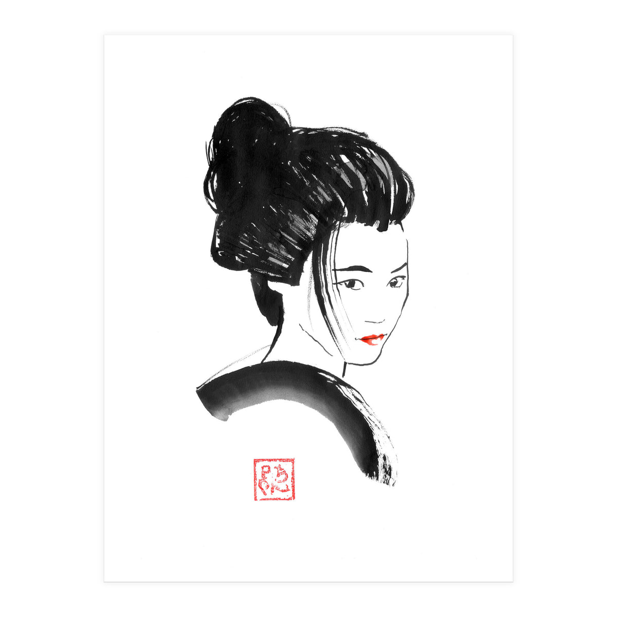Geisha Face Red Lips (Print Only)