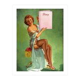 Pinup Girl Posing With Her Big Diary Book (Print Only) thumbnail