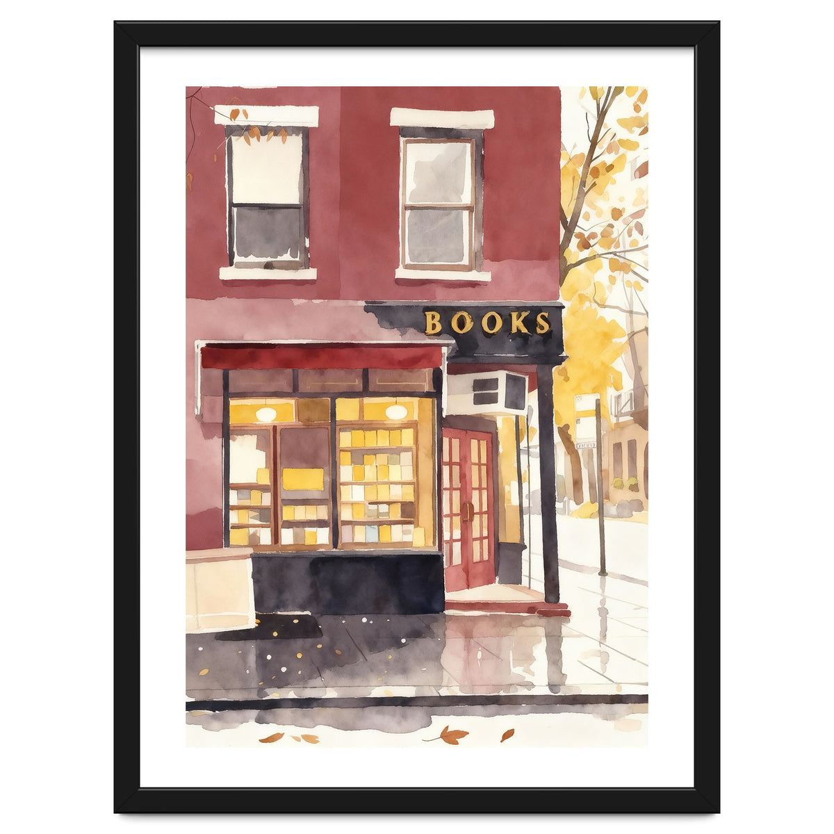 Cozy Bookshop, Autumn Book Shop Street Art, LibraryBook Store