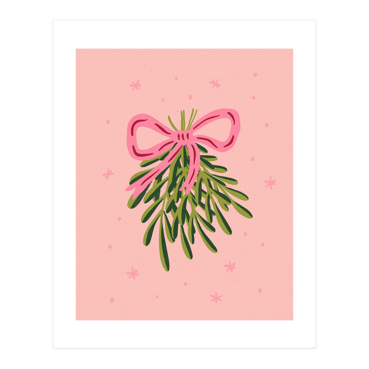 Mistletoe And Pink Bow (Print Only)