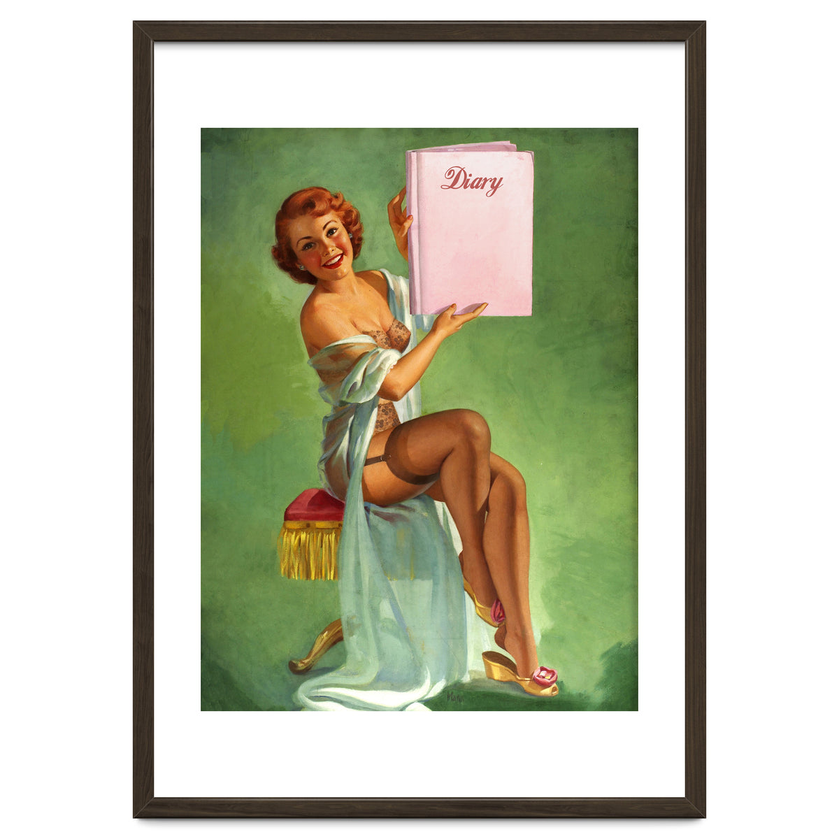 Pinup Girl Posing With Her Big Diary Book