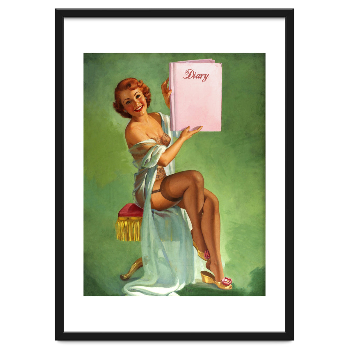 Pinup Girl Posing With Her Big Diary Book