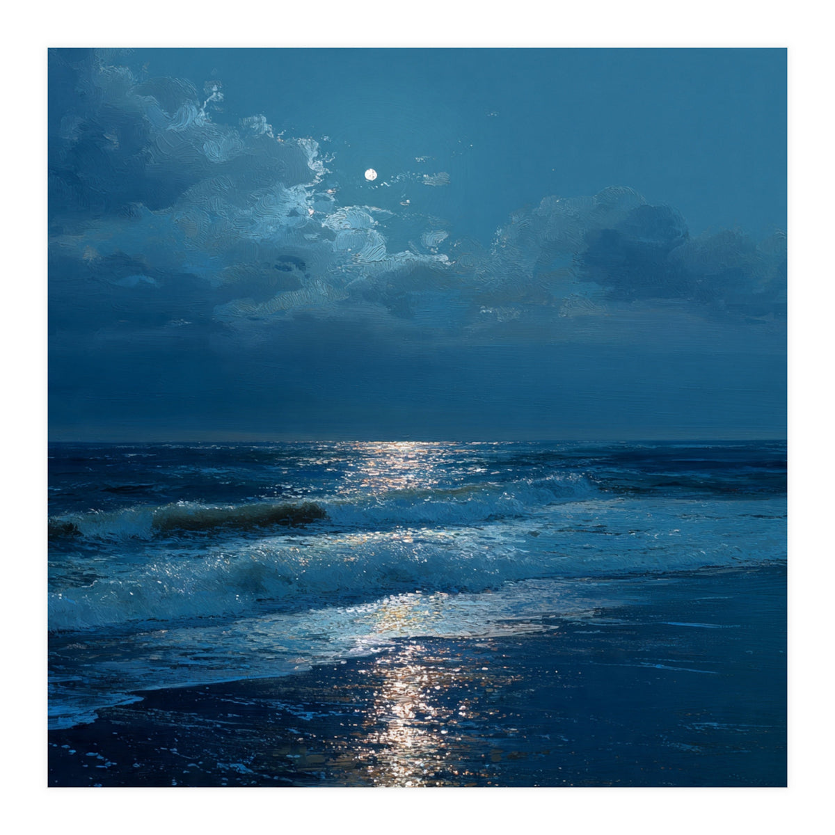 Moonlit Shoreline with Crashing Surf (Print Only)