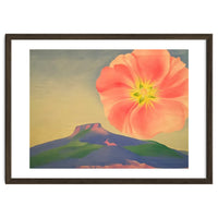 Georgia O’Keeffe – Hollyhock Pink with Pedernal (1937) | Vibrant Modernist Floral Landscape of New Mexico