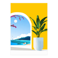 A Peek Ahead, Travel Ocean Beach Sea Tropical, Architecture Arch Boat Summer, Bougainvillea Eclectic Bohemian (Print Only)