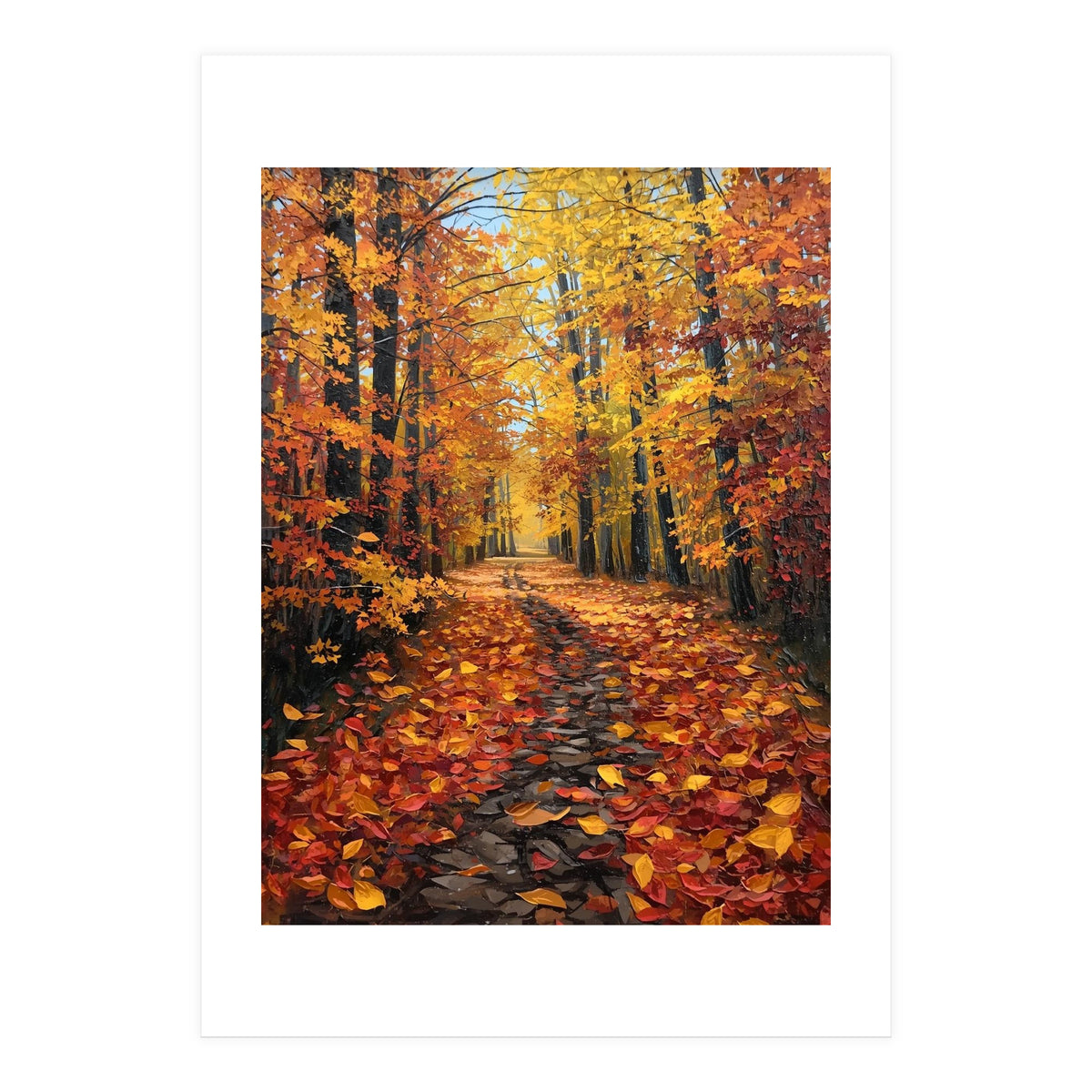 Sun-Drenched Golden Forest Path with Vibrant Autumn Foliage (Print Only)
