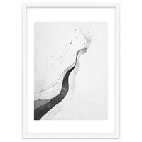 Abstract Black And White Ink Flowing Lines With Splatter