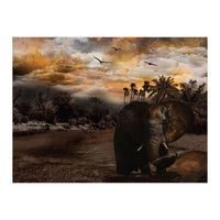 Elephant Scenic Golden Sunset African Wildlife Landscape (Print Only)