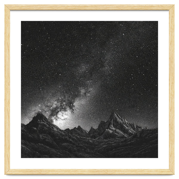 Starlit Mountain Majesty: Detailed Monochrome Milky Way
