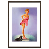 Pinup Girl On A Scale With Her Little Black Dog Behind thumbnail