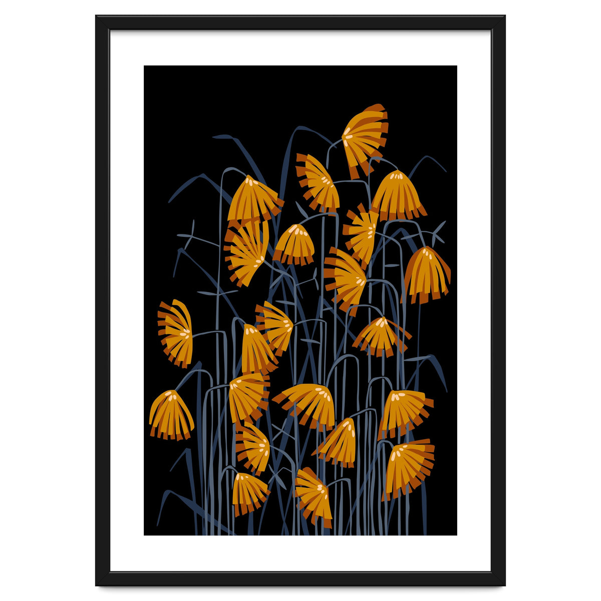 Linocut flower meadow black