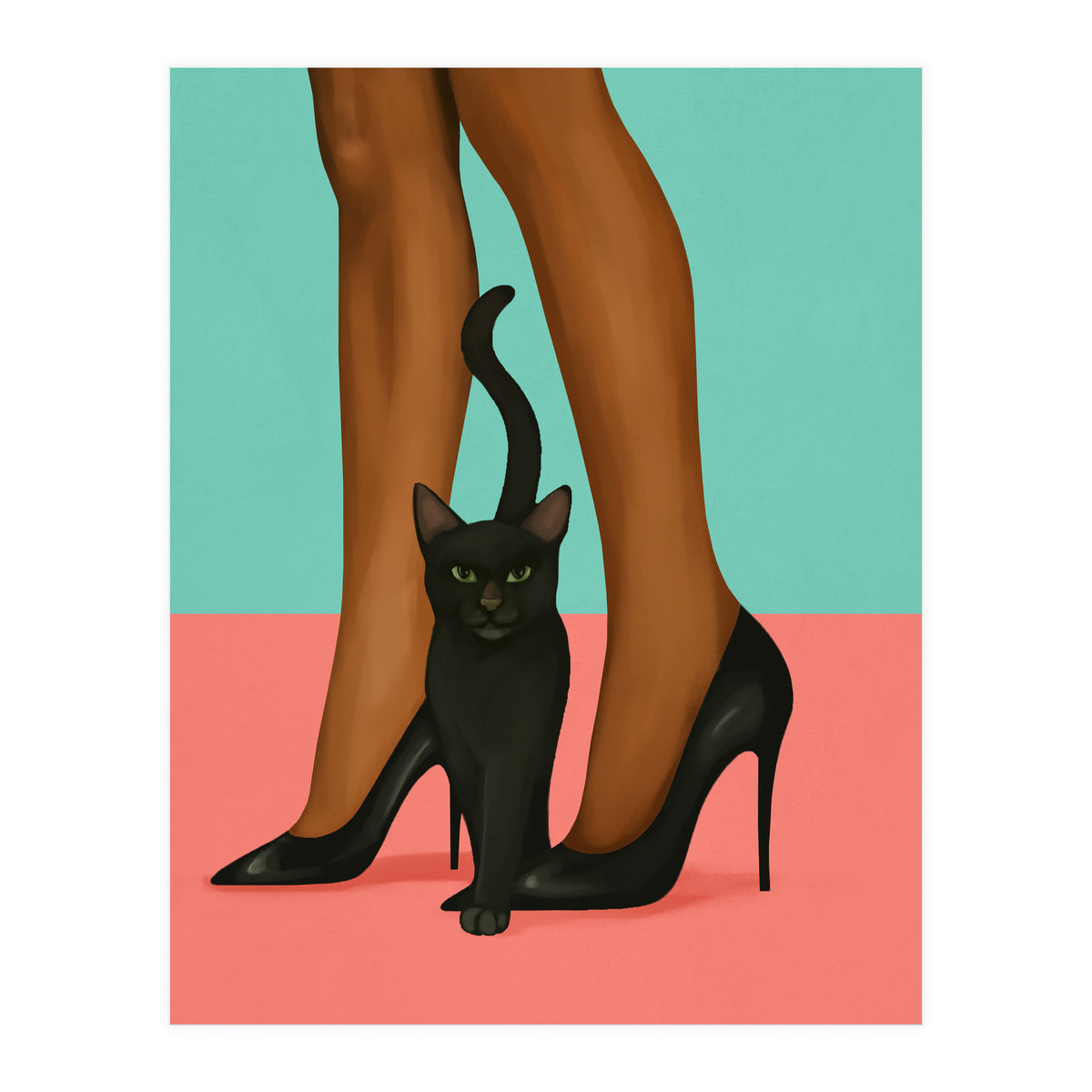 Woman In Heels With Black Cat (Print Only)