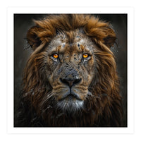 Majestic Lion With Glowing Eyes Close Up Portrait (Print Only)