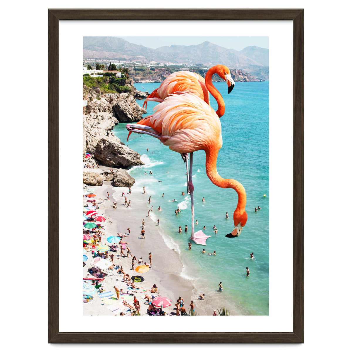 Flamingos on the Beach, Wildlife Surrealism Birds, Nature Flamingo Fantasy Beach Summer Photography