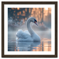 Serene White Swan Gliding On Misty Water
