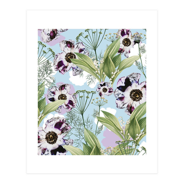 Kaya | Powder Blue Pastel Snowy | Vintage Botanical Floral Boho Garden | Spring Blossom (Print Only)