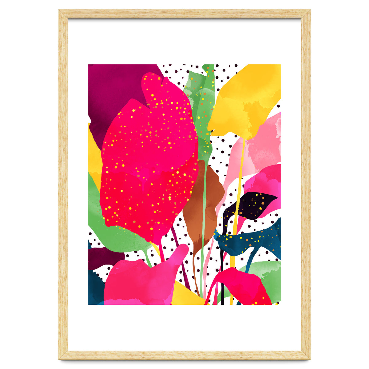 Modern Botanical, Nature Plants Tropical Jungle Garden, Eclectic Pop Of Color Glitter Gold Bohemian Graphic