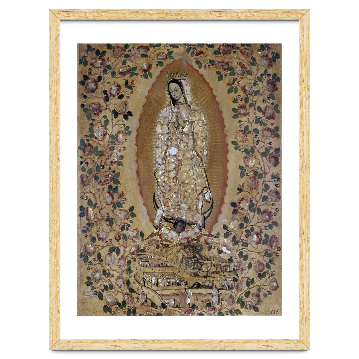 VIRGIN DE GUADALUPE - 1697 - ENCONCHADO PAINTING. JUAN y MIGUEL GONZALEZ PINTORES siglo XVII.