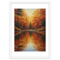 Golden Autumn Reflection: Impasto Forest Landscape