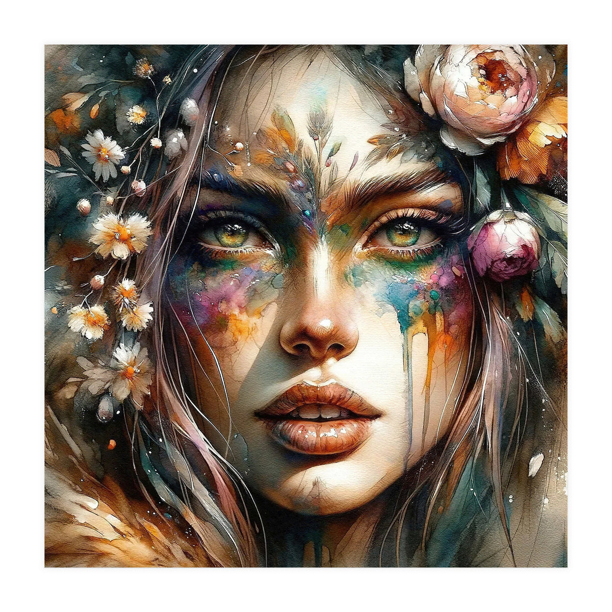 Floral Forest Druid Woman Portrait (Print Only)