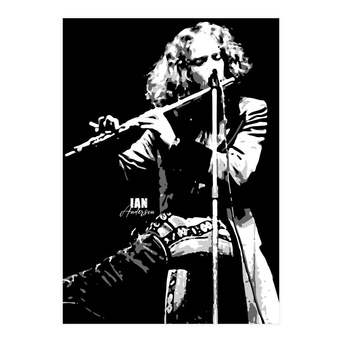 Ian Anderson British Musician Legend in Grayscale (Print Only)