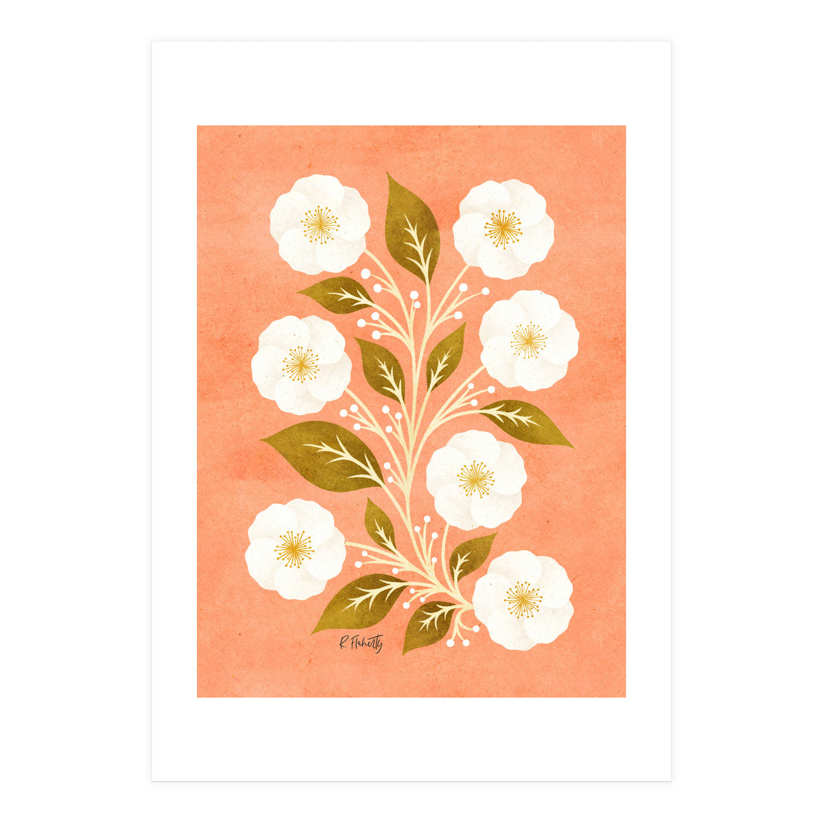Peach, Ochre And Ivory Floral (Print Only)