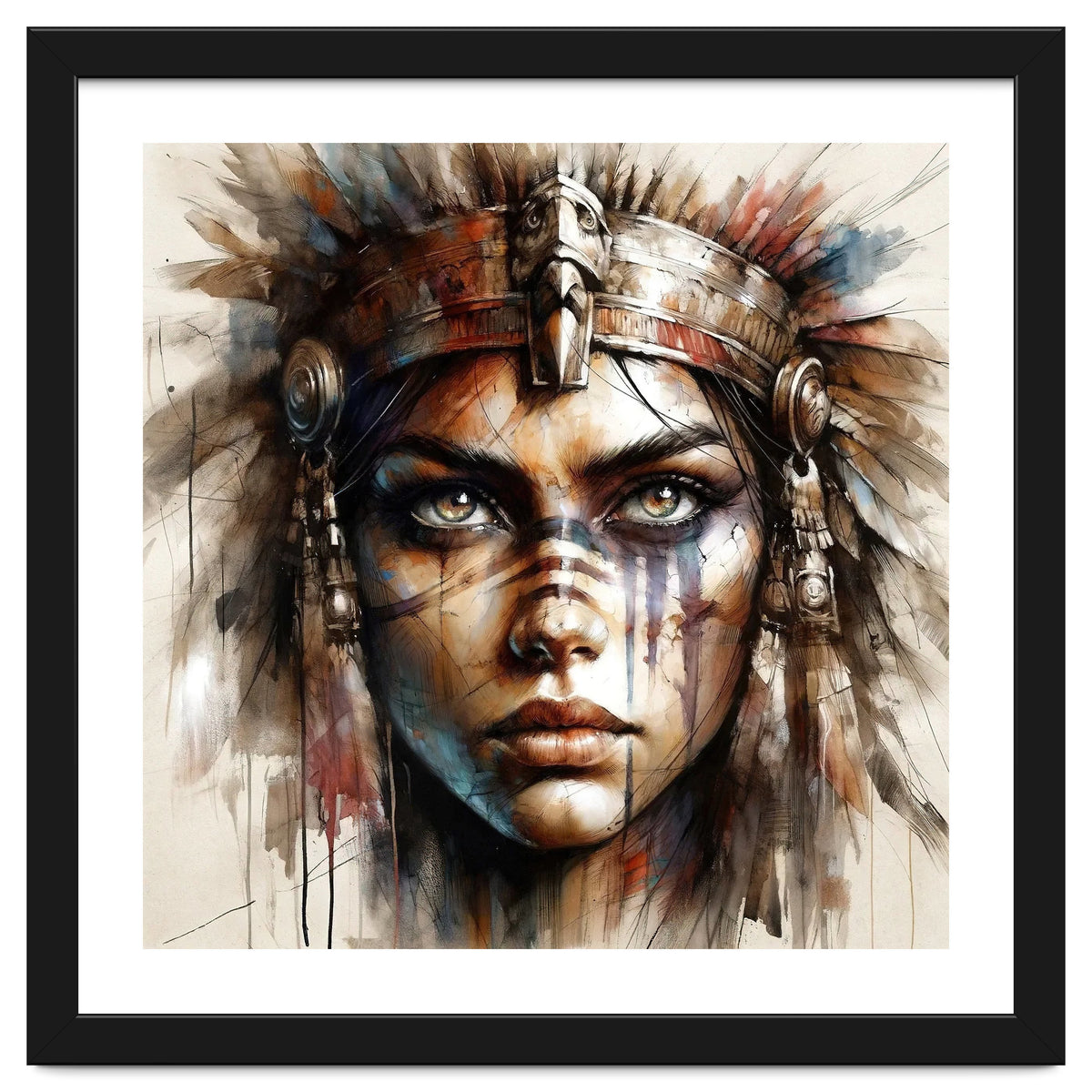 Regal Warrior Woman Watercolor Portrait