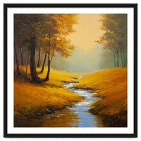 Golden Autumn Forest Path with Winding Creek