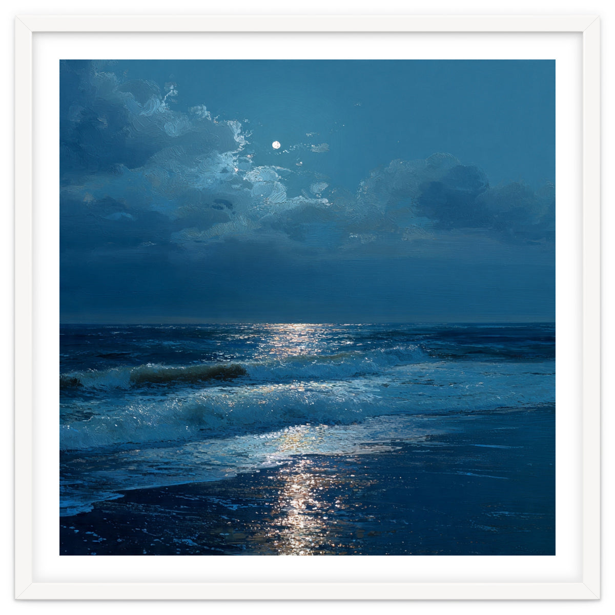 Moonlit Shoreline with Crashing Surf