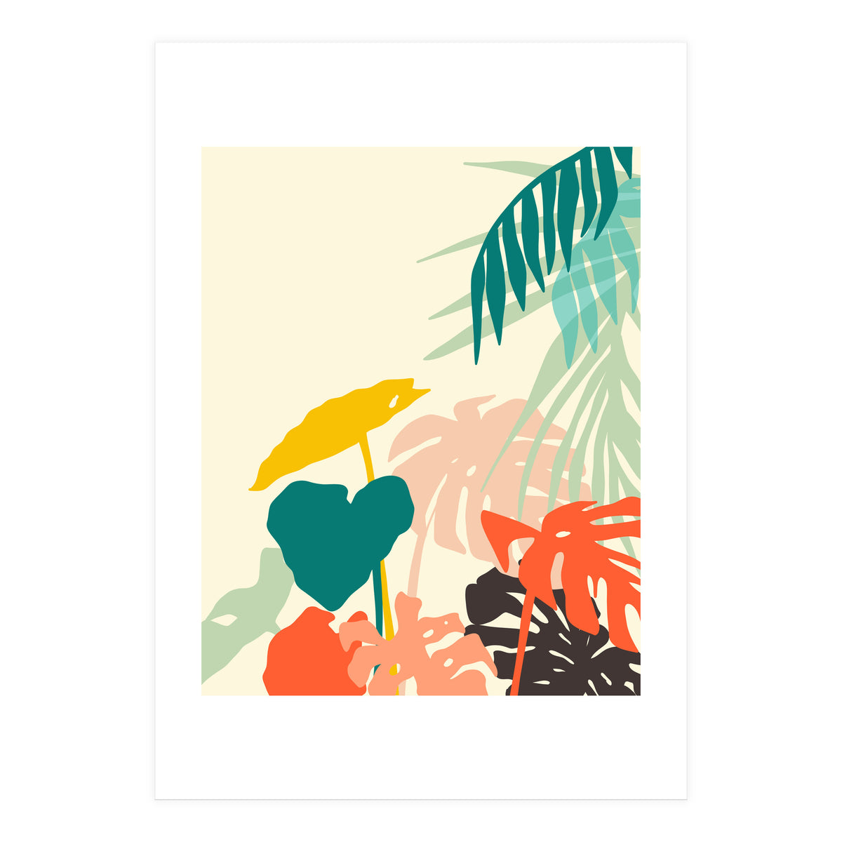 Tropical Nature, Botanical Pastel Jungle Plants Illustration, Minimal Bohemian Palm Monstera Forest (Print Only)