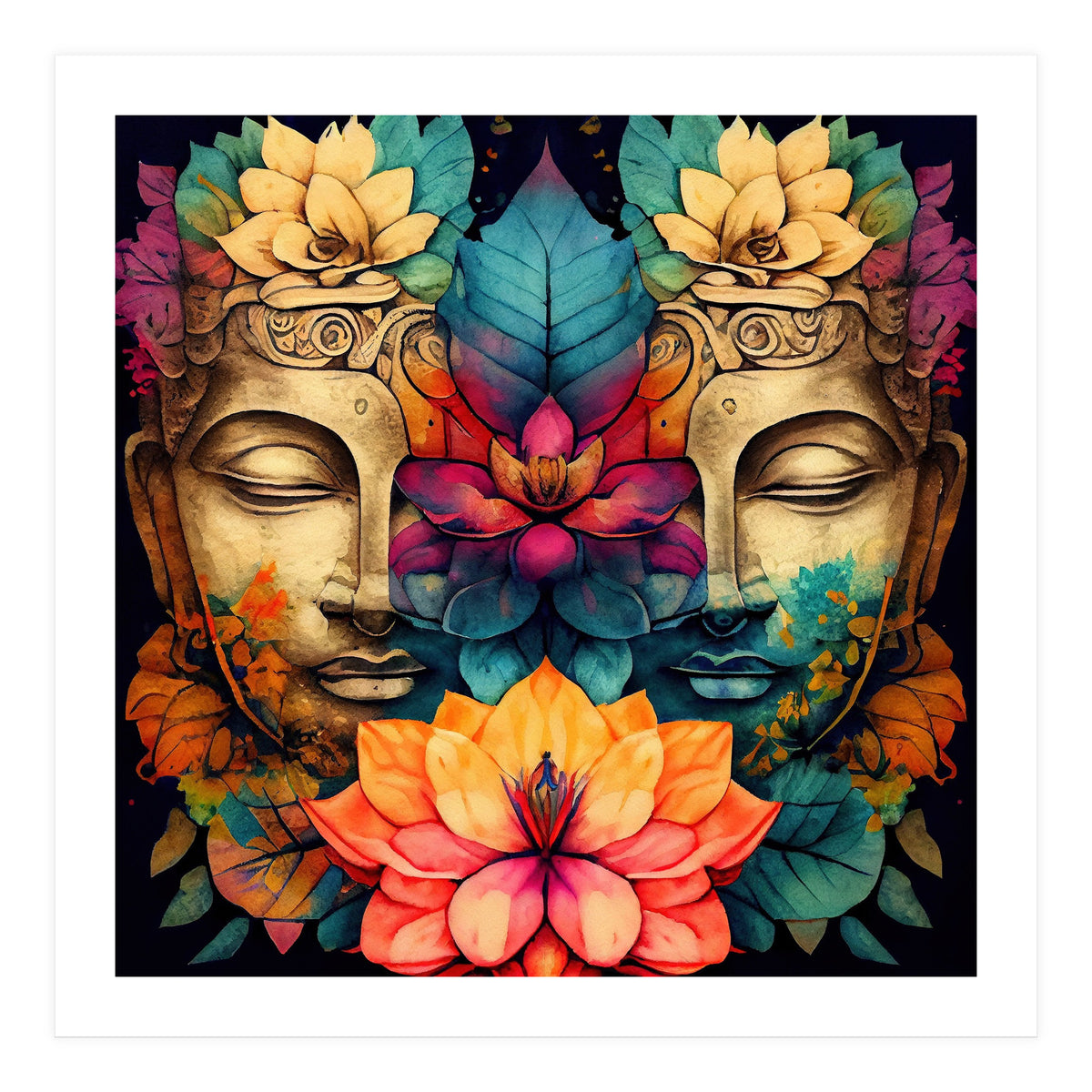 Twin Lotus Buddha Portrait (Print Only)