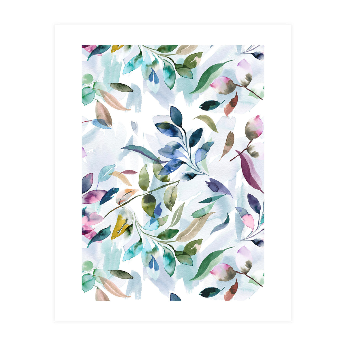 Watercolor Tranquility Leaves Mauve (Print Only)