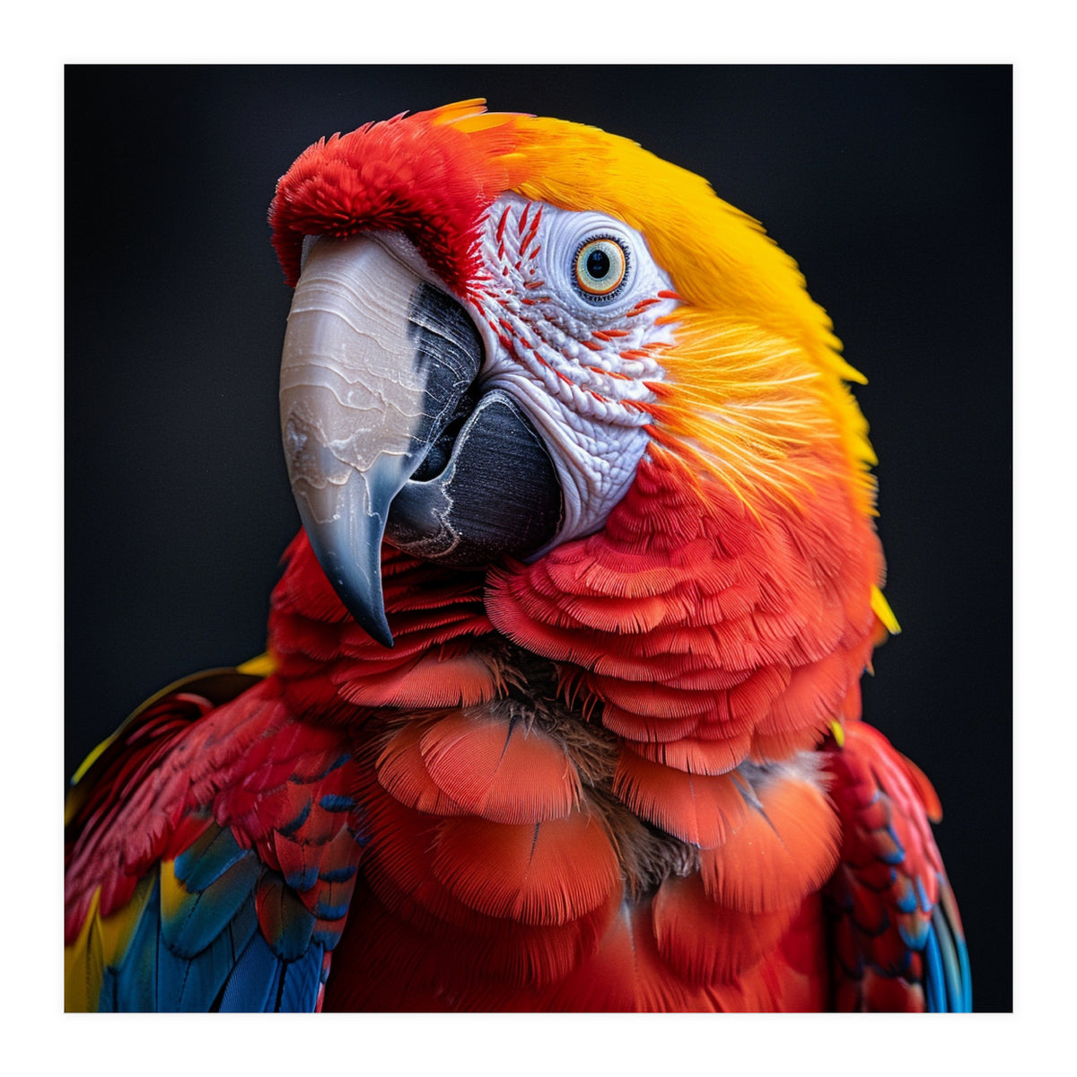 Scarlet Macaw Parrot Head Detailed Portrait Black (Print Only)