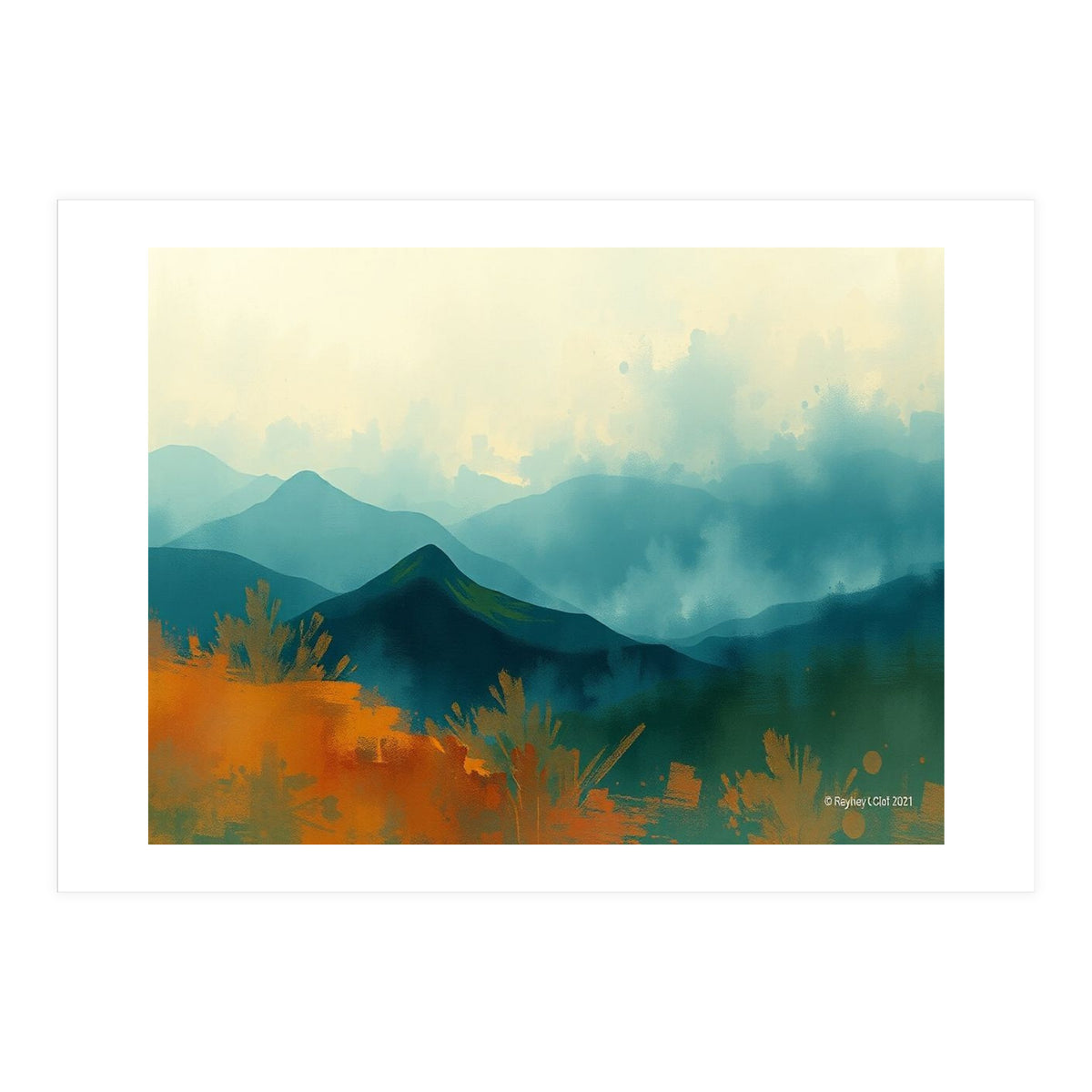 Long Title Misty Blue Mountain Range Landscape (Print Only)