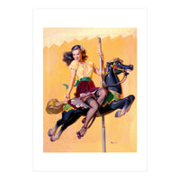 Pinup Sexy Girl Riding A Wooden Horse (Print Only)