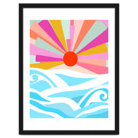 Boho Sunrise, Bohemian Abstract Landscape Nature, Colorful Illustration Ocean Sea Beach Summer, Positive Vibes Mindset