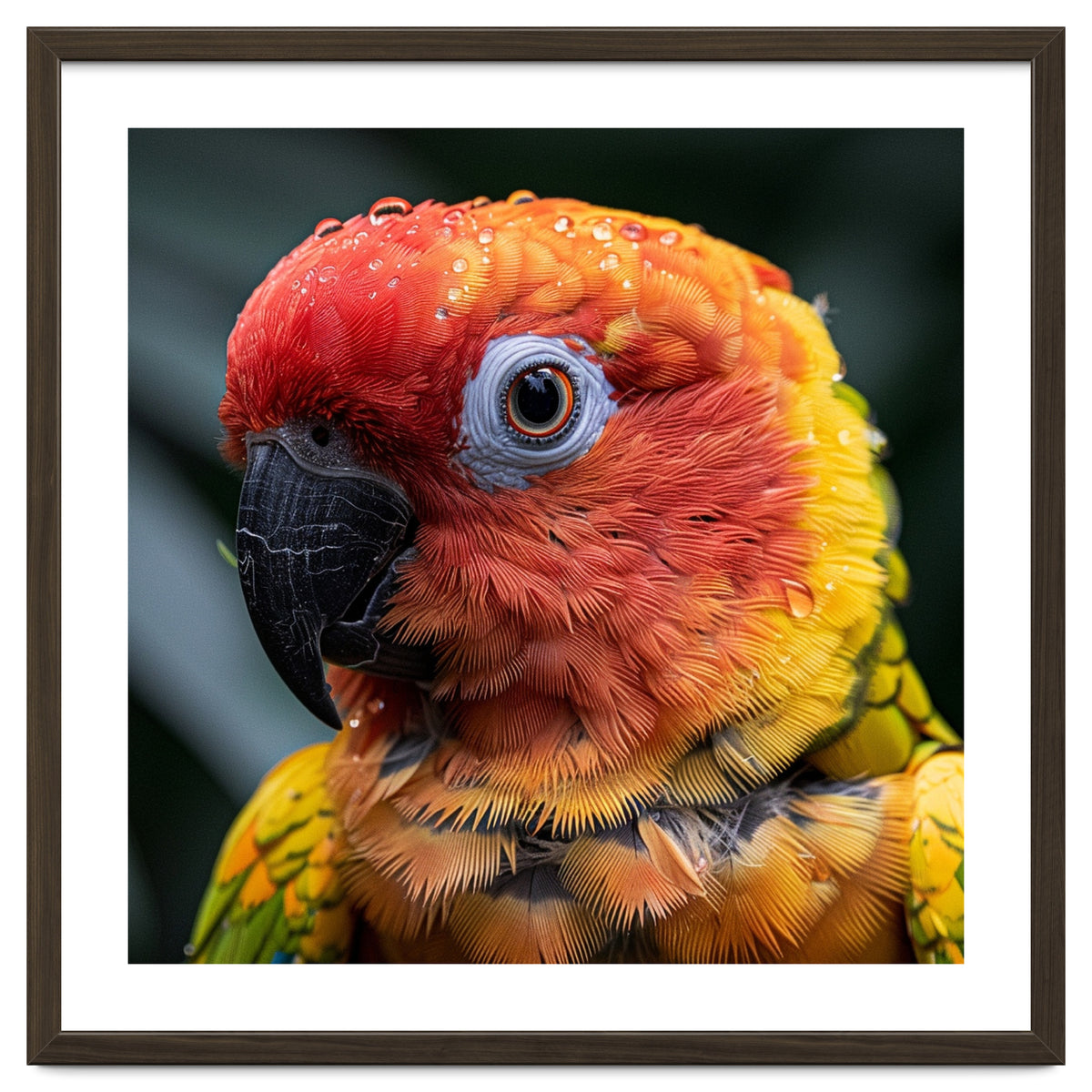 Sun Conure Parrot Bird With Water Droplets