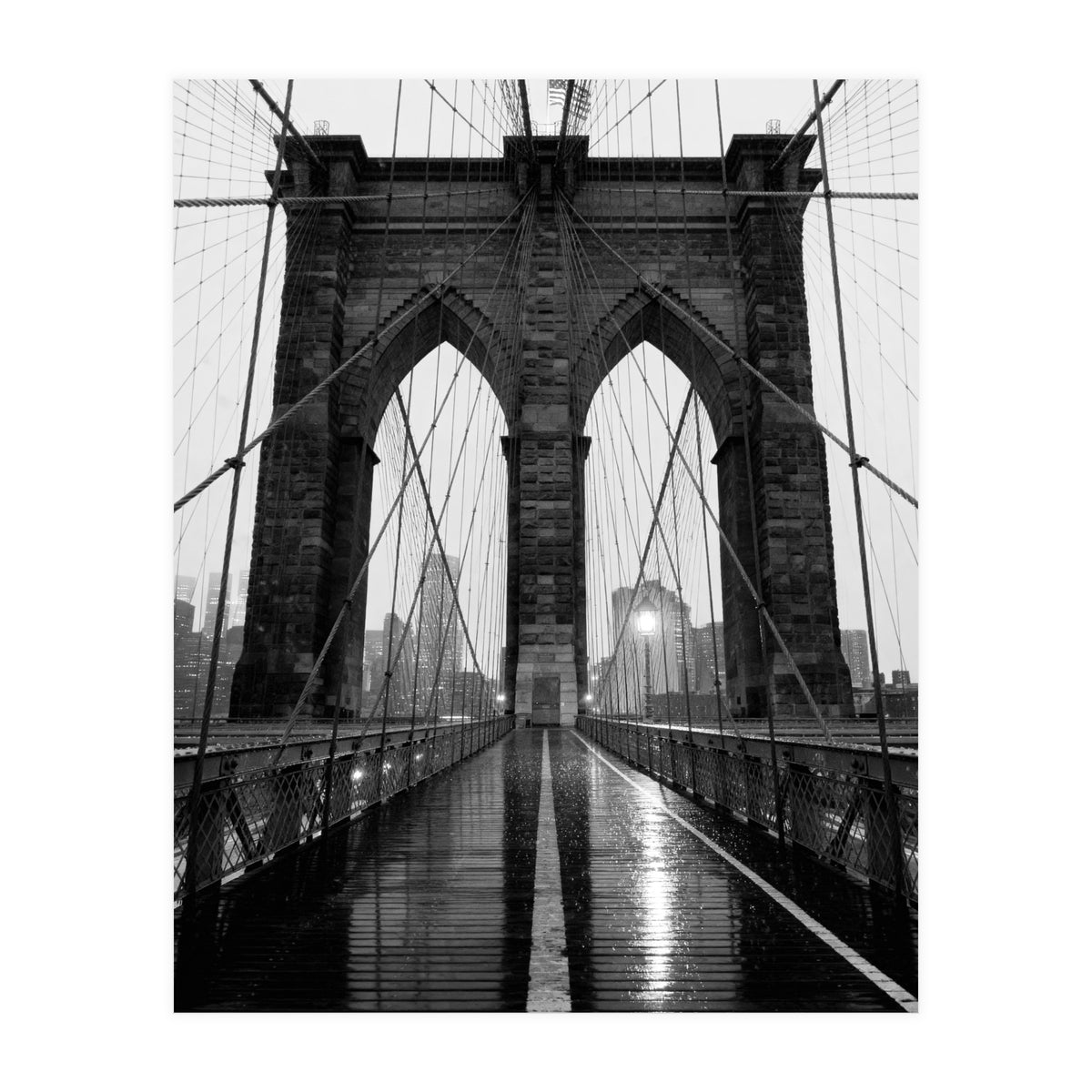 Brooklyn Bridge Black and White, Moody NYC Architecture, Rainy Urban Photography (Print Only)