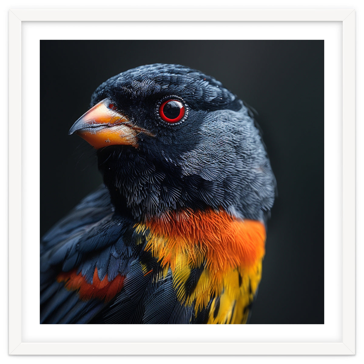 Black Bird With Red Eyes And Orange Chest Feathers